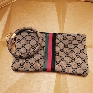 Tan, Black, Green Red Designer Look Wristlet. FINAL PRICE